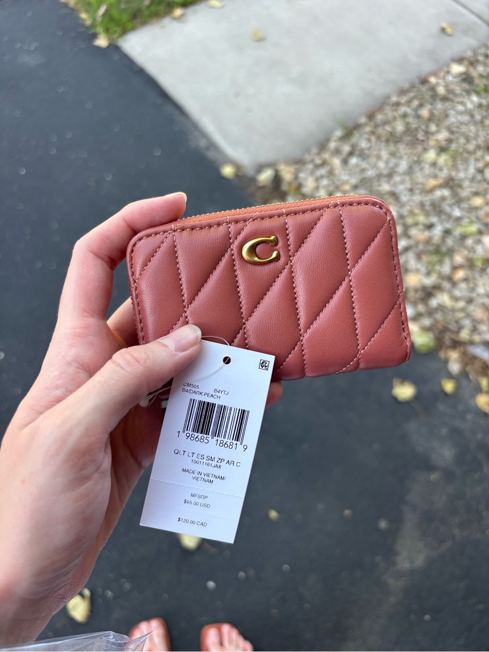 Coach Quilted Leather Card Case Wallet in Peach